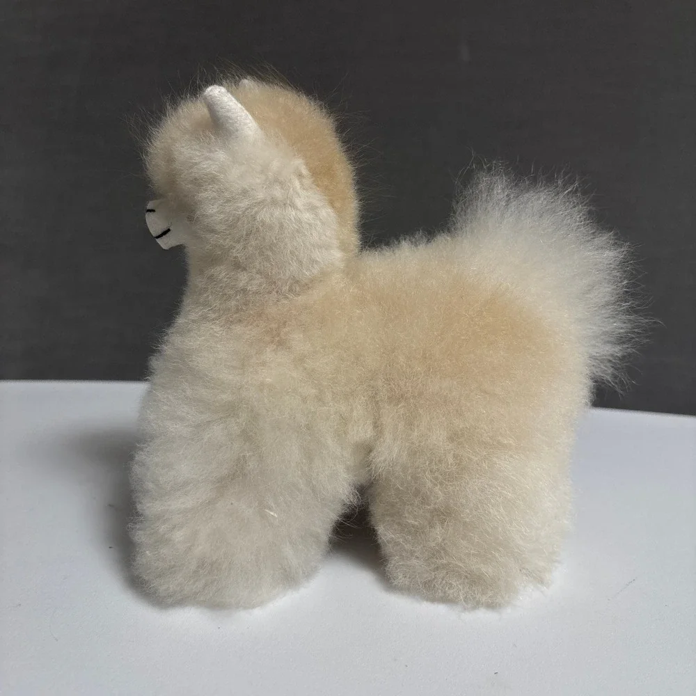 Alpaca Real Fur Figurine Handmade Peru Boho Soft Llama Cream Beige Baby Decor